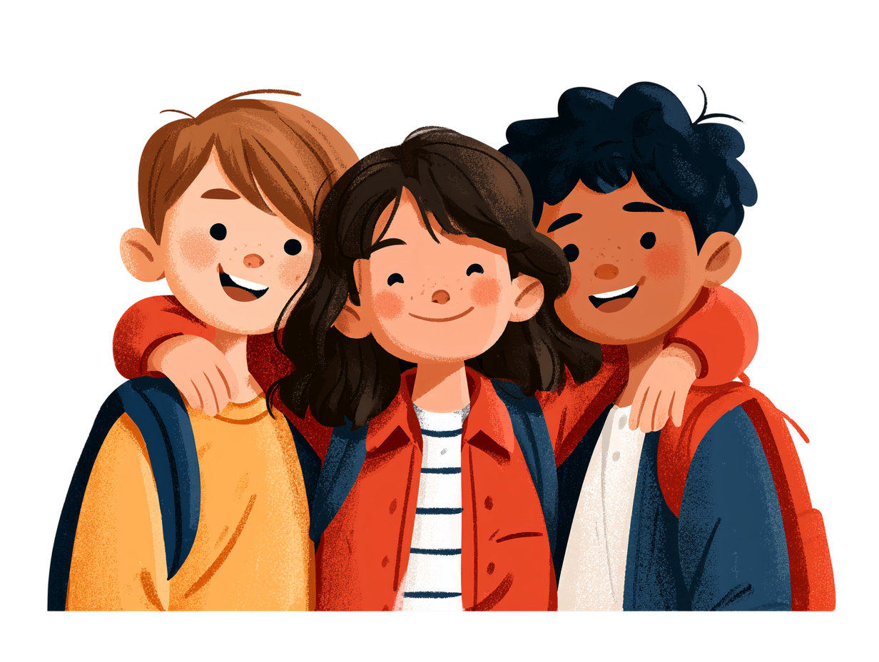 Three students celebrating together